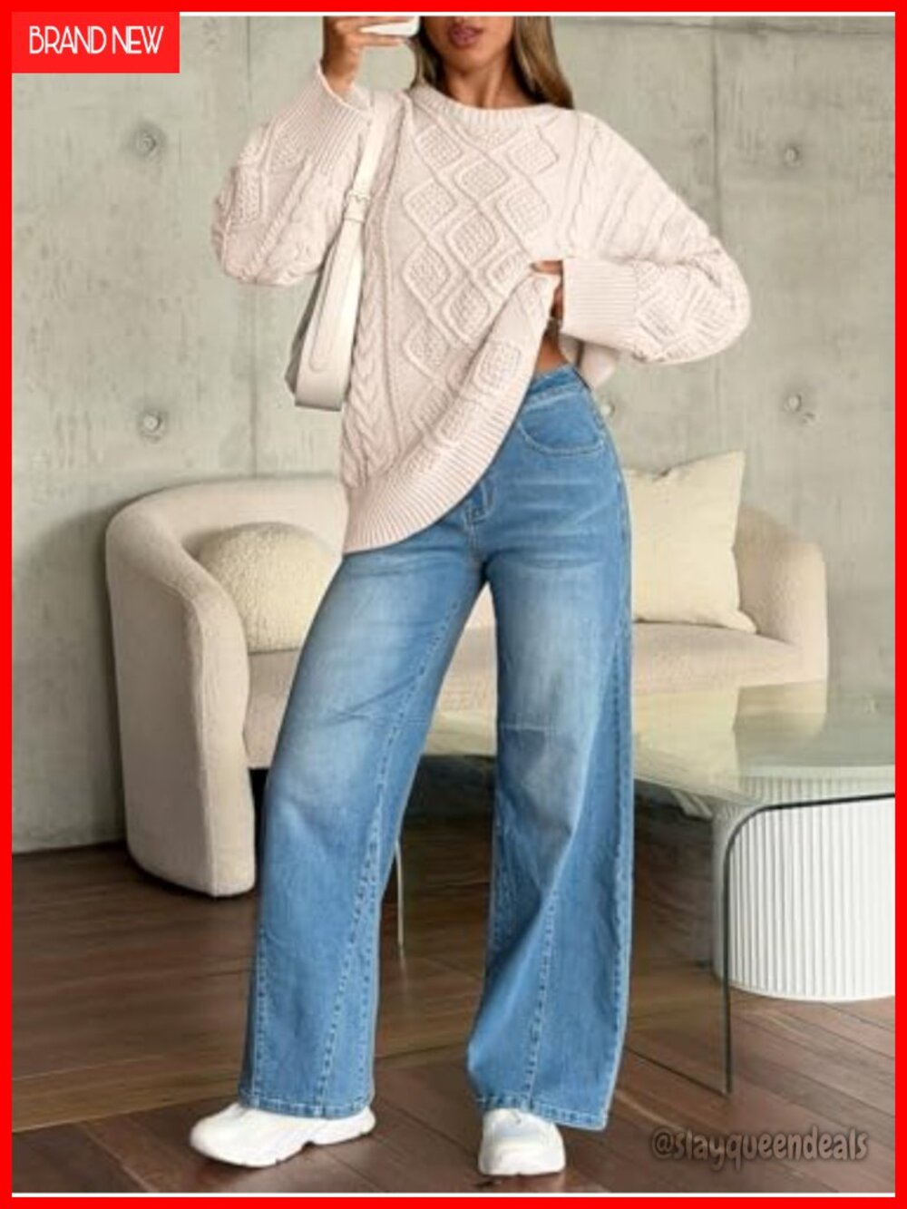 Women Oversized Cable Knit Sweater Pullover Long Sleeve - Picture 5 of 6